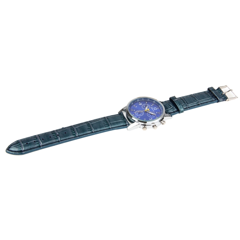 Lichtgevende ronde wijzerplaat 3 decoratie wijzerplaten Unisex Quartz horloge met PU leder Band(Blue)