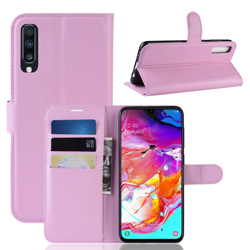 Litchi textuur horizontale Flip lederen case voor Galaxy A70 met portemonnee & houder & kaartsleuven (roze)