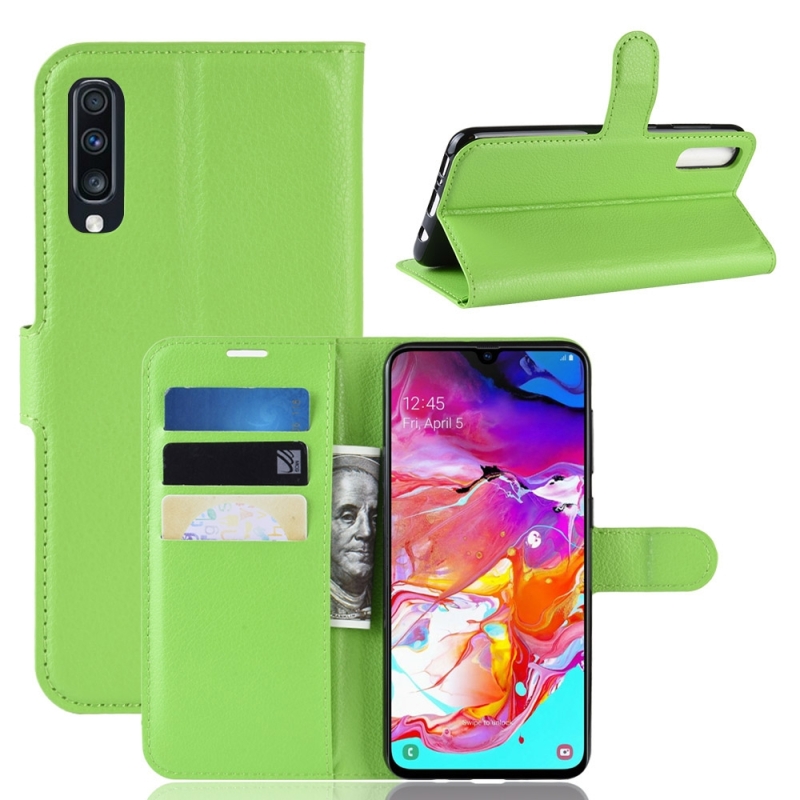 Litchi textuur horizontale Flip lederen case voor Galaxy A70 met portemonnee & houder & kaartsleuven (groen)