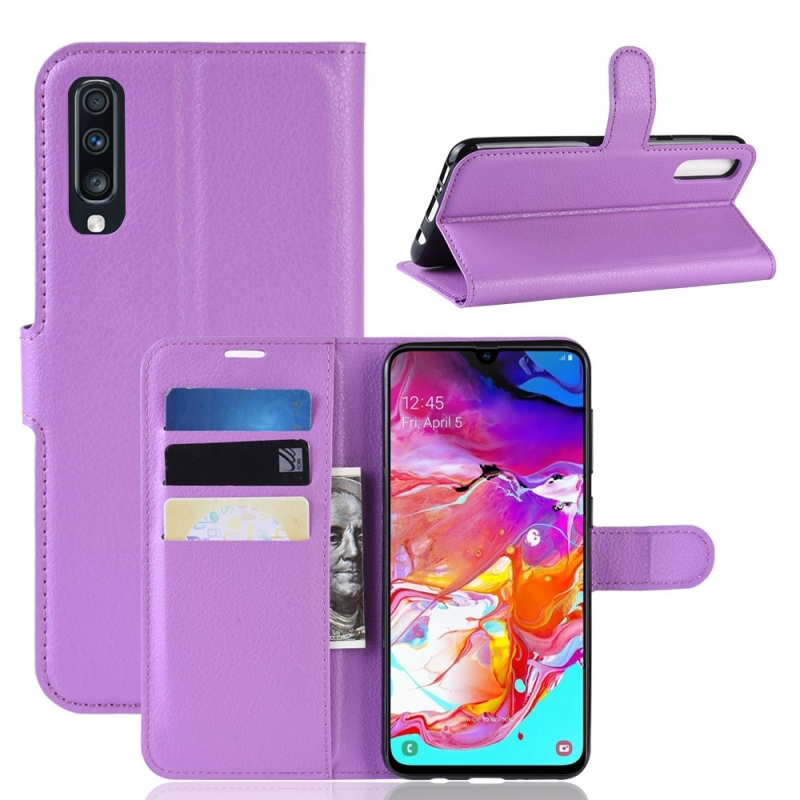 Litchi textuur horizontale Flip lederen case voor Galaxy A70 met portemonnee & houder & kaartsleuven (paars)