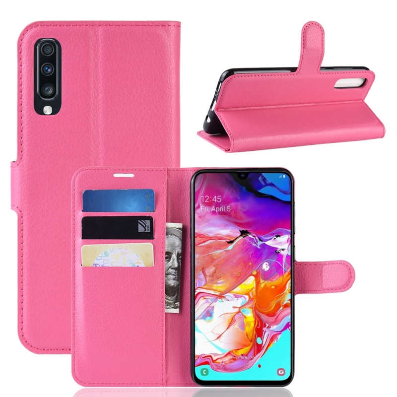 Litchi textuur horizontale Flip lederen case voor Galaxy A70 met portemonnee & houder & kaartsleuven (Rose rood)