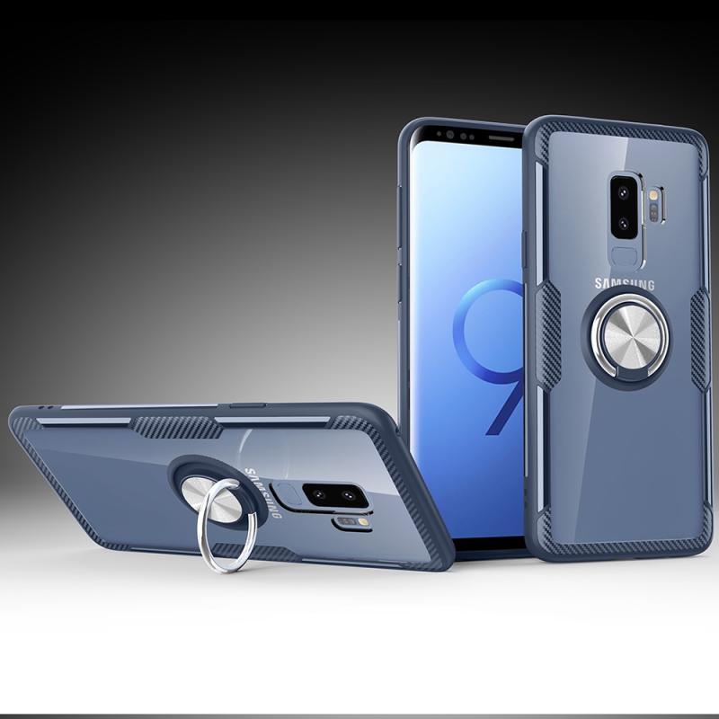 Krasbestendige TPU + acryl ring beugel beschermhoes voor Galaxy S9 Plus (navy blauw)