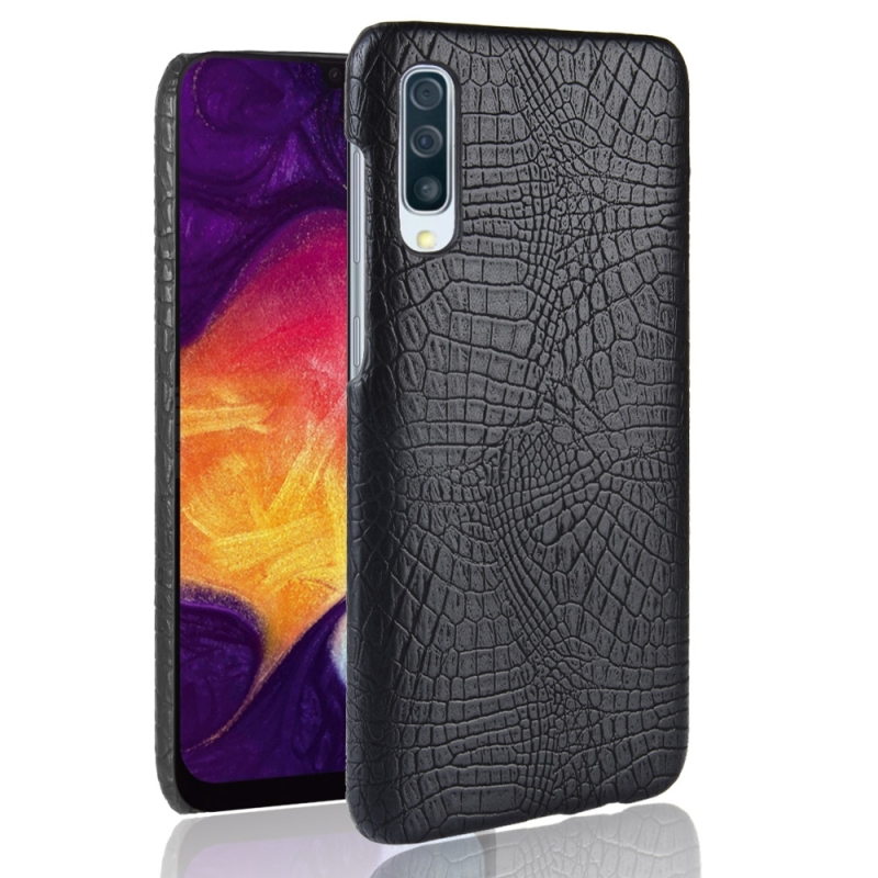 Schokbestendige krokodil textuur PC + PU Case voor Galaxy A70 (zwart)