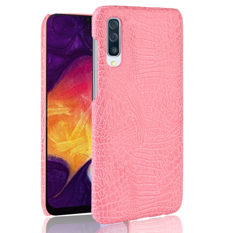 Schokbestendige krokodil textuur PC + PU Case voor Galaxy A70 (roze)