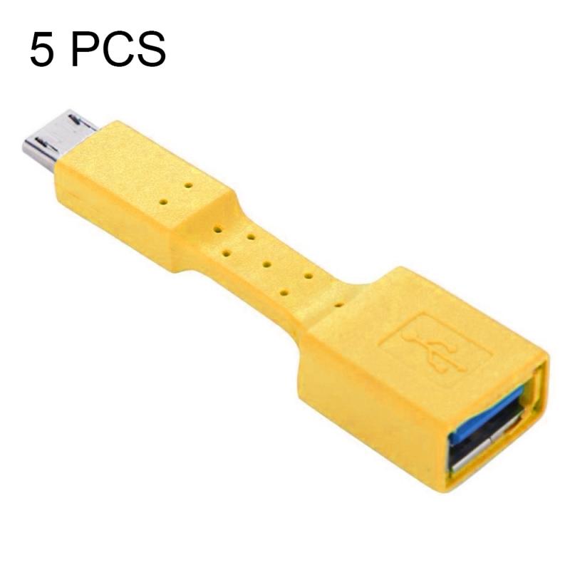5 STKS Micro USB Male naar USB 3.0 Female OTG Adapter (Geel)