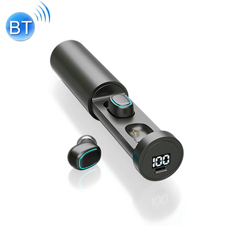 C1 Bluetooth 5.0 TWS Circular Chimney Touch Digital Display True Wireless Bluetooth Earphone with Charging Box (Zwart)