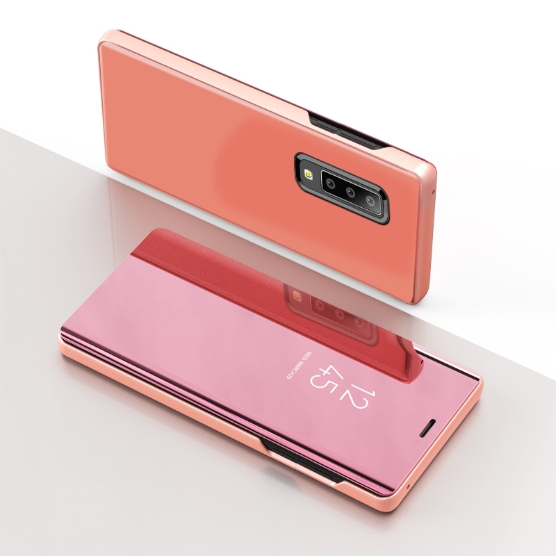 Galvaniseren spiegel horizontale Flip lederen case voor Galaxy A70 met houder (Rose goud)