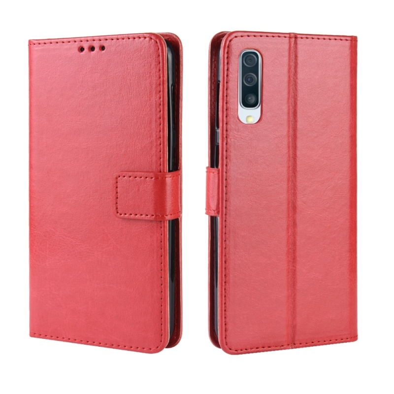 Retro Crazy Horse textuur horizontale Flip lederen case voor Galaxy A70 met houder & kaartsleuven & fotolijstjes (rood)