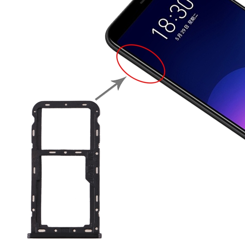 SIM-kaartlade + SIM / Micro SD-kaartlade voor Meizu M6T (Zwart)