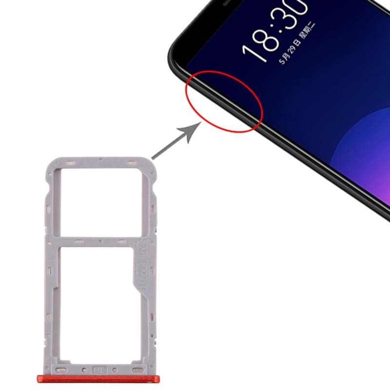 SIM-kaartlade + SIM / Micro SD-kaartlade voor Meizu M6T (rood)