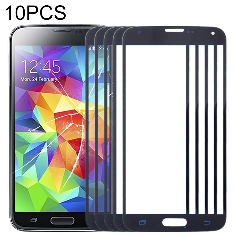 10 PCS front screen buiten glazen lens voor Samsung Galaxy S5 / G900 (donkerblauw)