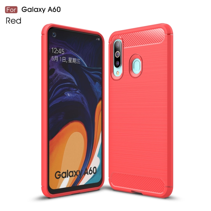 Geborsteld textuur koolstofvezel TPU Case voor Galaxy A60 (rood)