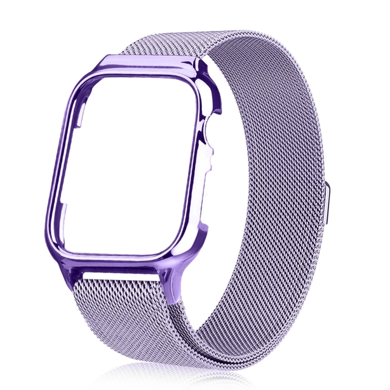 Milanese lus magnetische roestvrijstalen horlogeband met frame voor Apple Watch Series 4 44mm