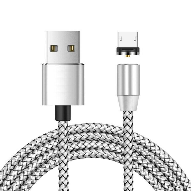 USB naar Micro USB Magnetic Metal Connector Nylon Two-color Gevlochten magnetische datakabel kabellengte: 1 m (zilver)