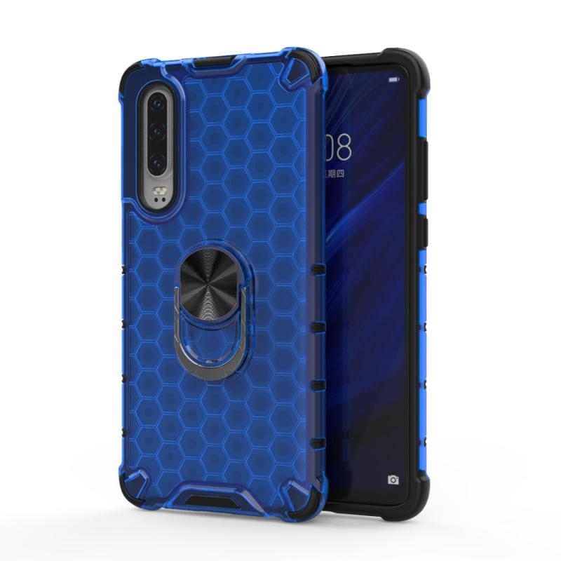 Voor Xiaomi Mi CC9e Schokbestendige Honingraat PC + TPU Ring Holder Protection Case(Blauw)