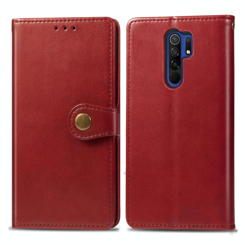 Voor Xiaomi Redmi 9 Retro Solid Color Leather Buckle Phone Case met Photo Frame & Card Slot & Wallet & Bracket(Red)