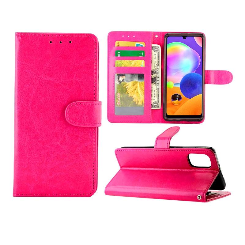 Voor Samsung Galaxy A31 Crazy Horse Texture Leather Horizontale Flip Beschermhoes met Houder & Card Slots & Wallet & Photo Frame(Rose Red)