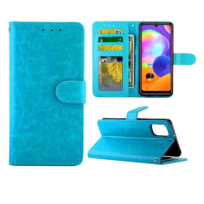 Voor Samsung Galaxy A31 Crazy Horse Texture Leather Horizontale Flip Beschermhoes met Houder & Card Slots & Wallet & Photo Frame (Sky Blue)