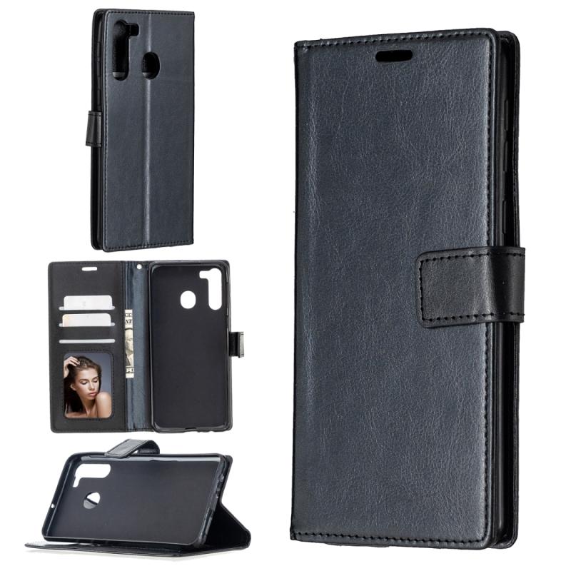 Voor Samsung Galaxy A21 Crazy Horse Texture Horizontale Flip Lederen case met Holder & Card Slots & Wallet & Photo Frame(Zwart)