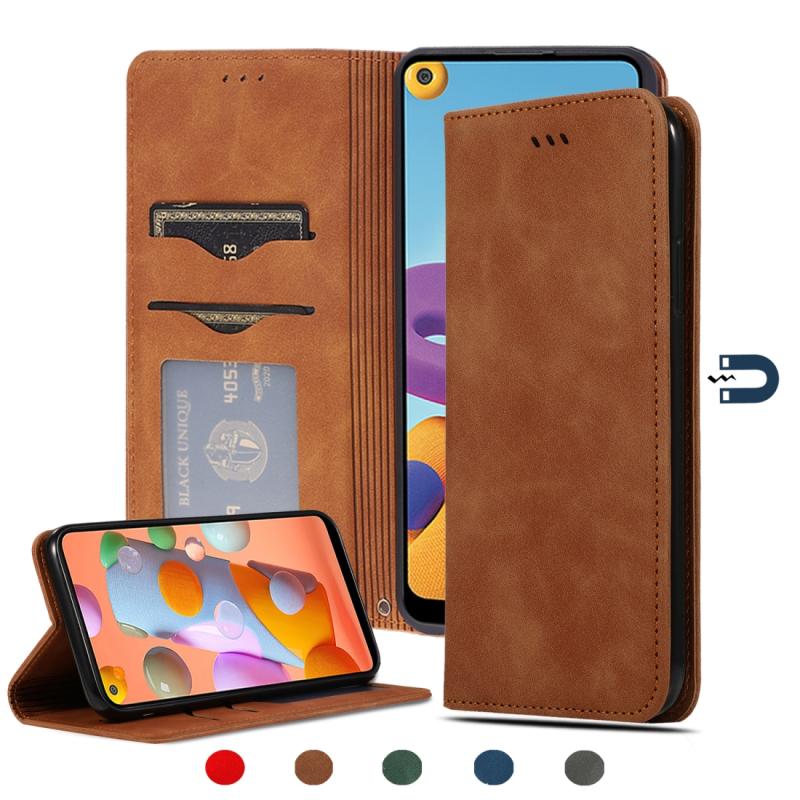 Voor Samsung Galaxy A21s Retro Skin Feel Business Magnetic Horizontal Flip Leather Case (Bruin)