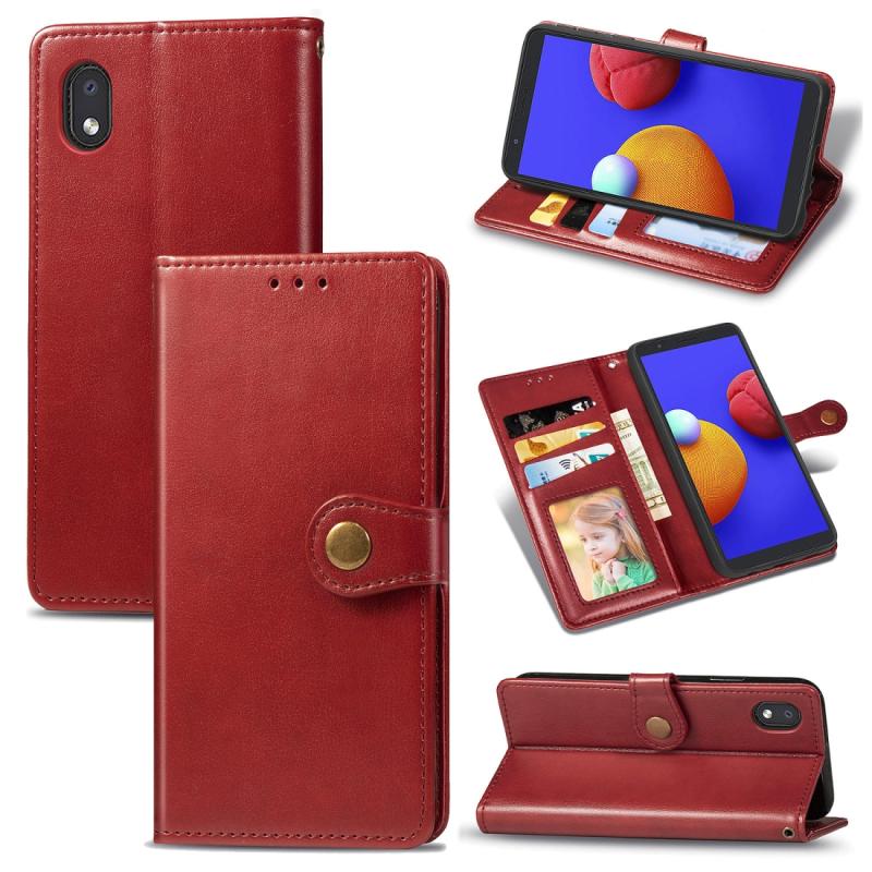 Voor Samsung Galaxy A1 Core Retro Solid Color Leather Buckle Phone Case met Lanyard & Photo Frame & Card Slot & Wallet & Stand Functie(Rood)