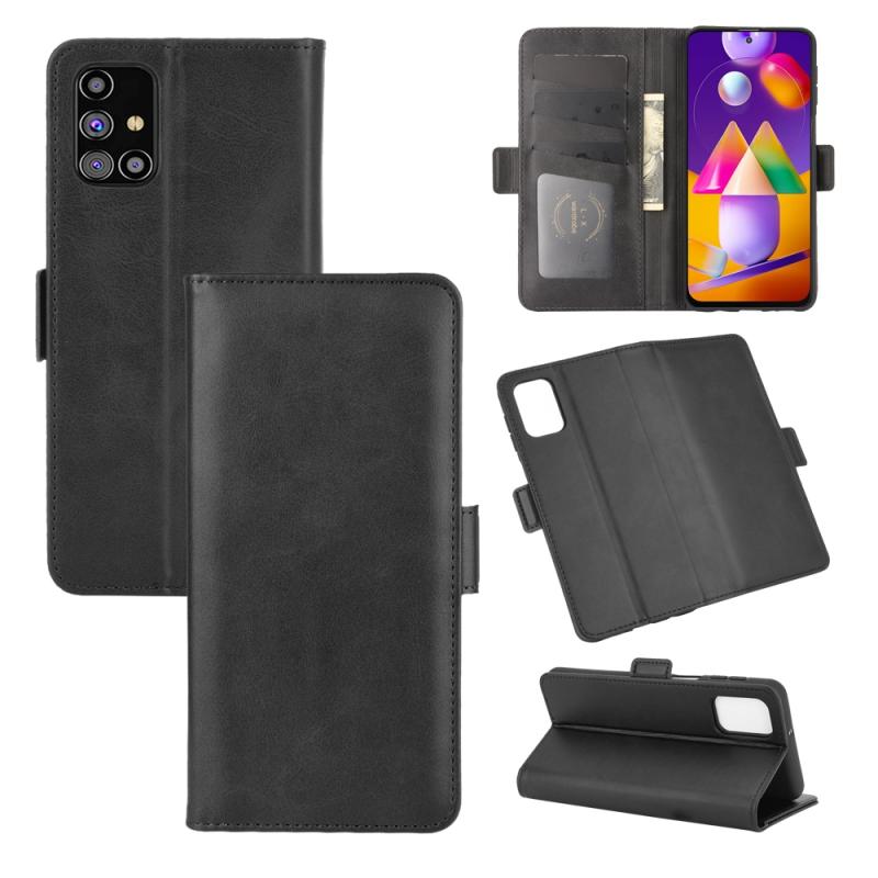 Voor Samsung Galaxy M31s Dual-side Magnetic Buckle Horizontale Flip Lederen Case met Holder & Card Slots & Wallet(Zwart)