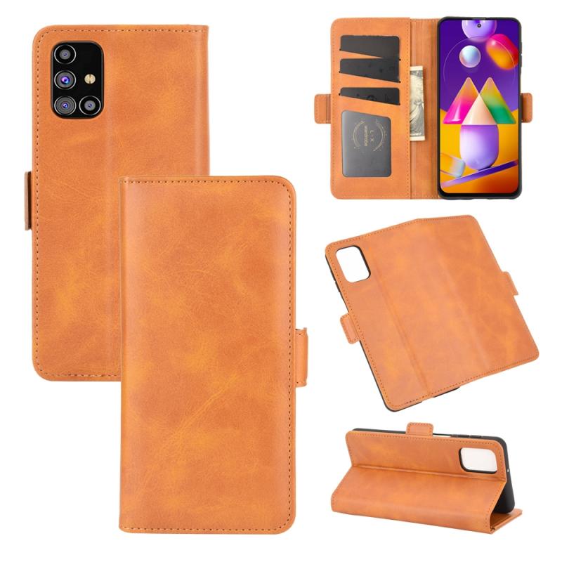 Voor Samsung Galaxy M31s Dual-side Magnetic Buckle Horizontale Flip Lederen Case met Holder & Card Slots & Wallet(Geel)