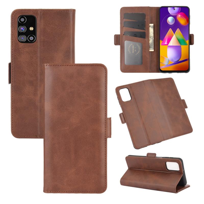 Voor Samsung Galaxy M31s Dual-side Magnetic Buckle Horizontale Flip Lederen Case met Holder & Card Slots & Wallet(Brown)