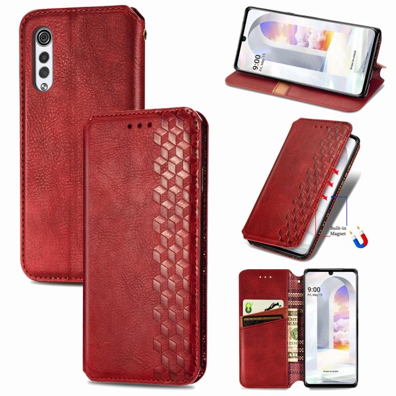 Voor LG Velvet 5G Cubic Grid Geperst horizontal flip magnetische PU lederen case met Holder & Card Slots & Wallet(Red)