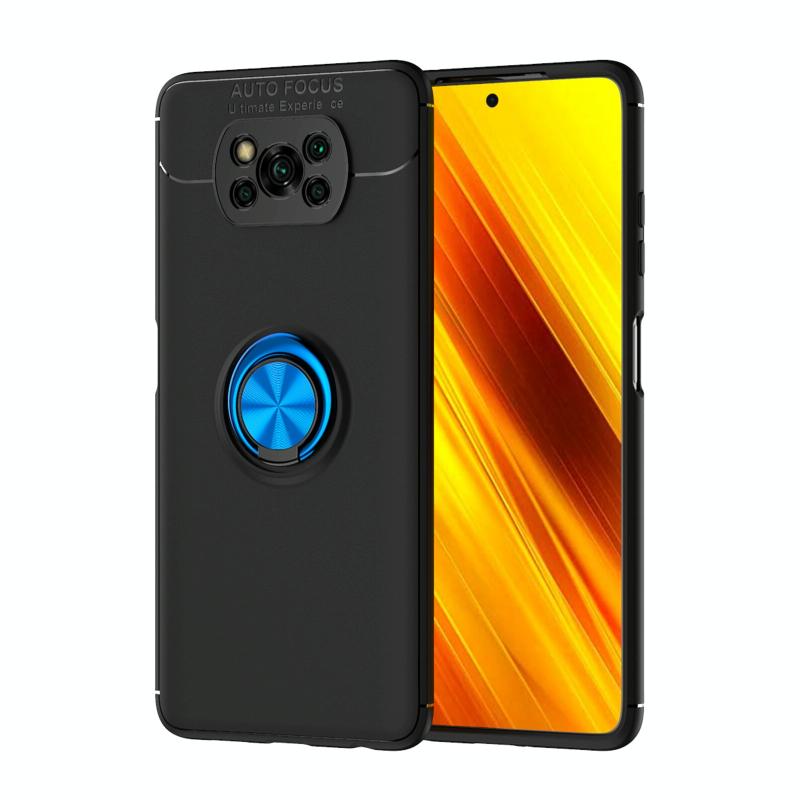 Voor Xiaomi Poco X3 NFC Metalen Ring Houder 360 graden roterende TPU-behuizing (Zwart+Blauw)