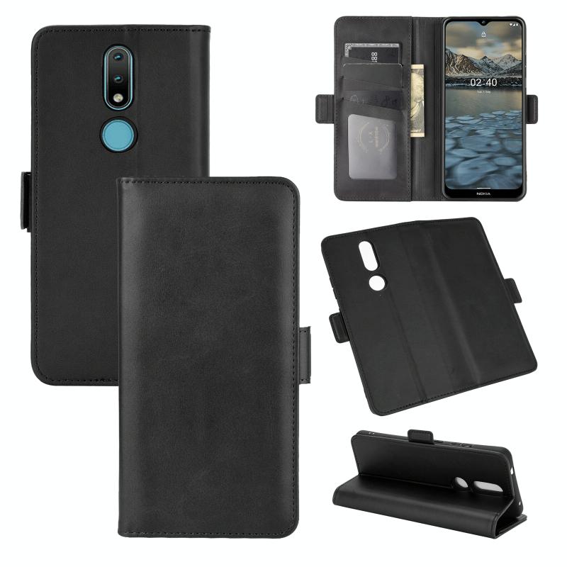 Voor Nokia 2.4 Dual-side Magnetic Buckle Horizontale Flip Lederen Case met Holder & Card Slots & Wallet(Zwart)