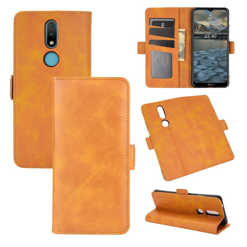 Voor Nokia 2.4 Dual-side Magnetic Buckle Horizontale Flip Lederen Case met Holder & Card Slots & Wallet(Geel)