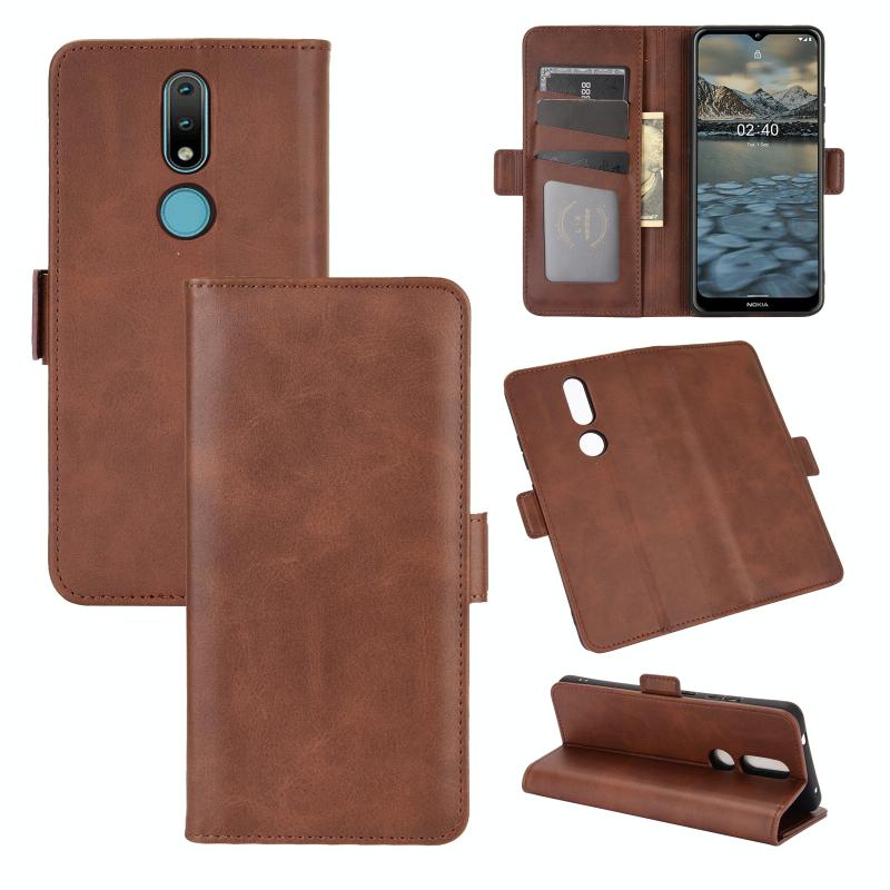 Voor Nokia 2.4 Dual-side Magnetic Buckle Horizontale Flip Lederen Case met Holder & Card Slots & Wallet(Brown)