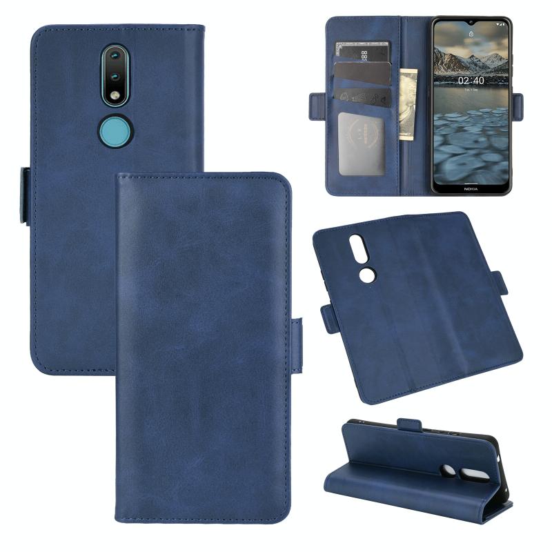 Voor Nokia 2.4 Dual-side Magnetic Buckle Horizontale Flip Lederen Case met Holder & Card Slots & Wallet(Donkerblauw)