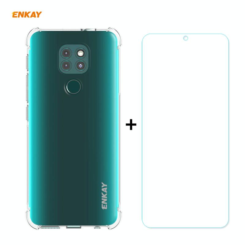 Voor Motorola Moto G9 / G9 Play Hat-Prince ENKAY Clear TPU Shockproof Case Soft Anti-slip Cover + 0.26mm 9H 2.5D Tempered Glass Protector Film