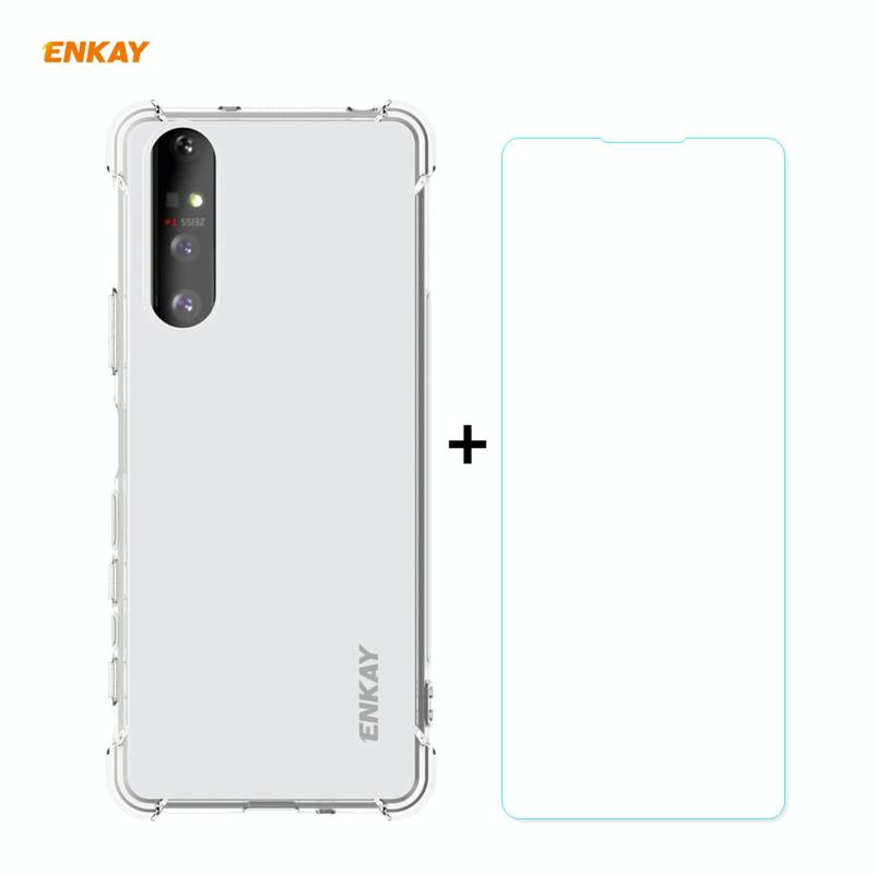 适用于 Sony Xperia 5 II Hat-Prince ENKAY Clear TPU Shockproof Case Soft Anti-slip Cover + 0 26mm 9H 2.5D Tempered Glass Protector Film