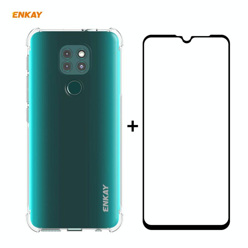 Voor Motorola Moto G9 / G9 Play Hat-Prince ENKAY Clear TPU Shockproof Case Soft Anti-slip Cover + 0.26mm 9H 2.5D Full Glue Full Coverage Tempered Glas