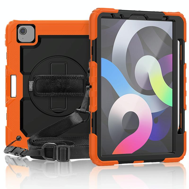 Voor iPad Air 2020 10.9 Schokbestendige zwarte silica gel + kleurrijke pc-beschermhoes (oranje)