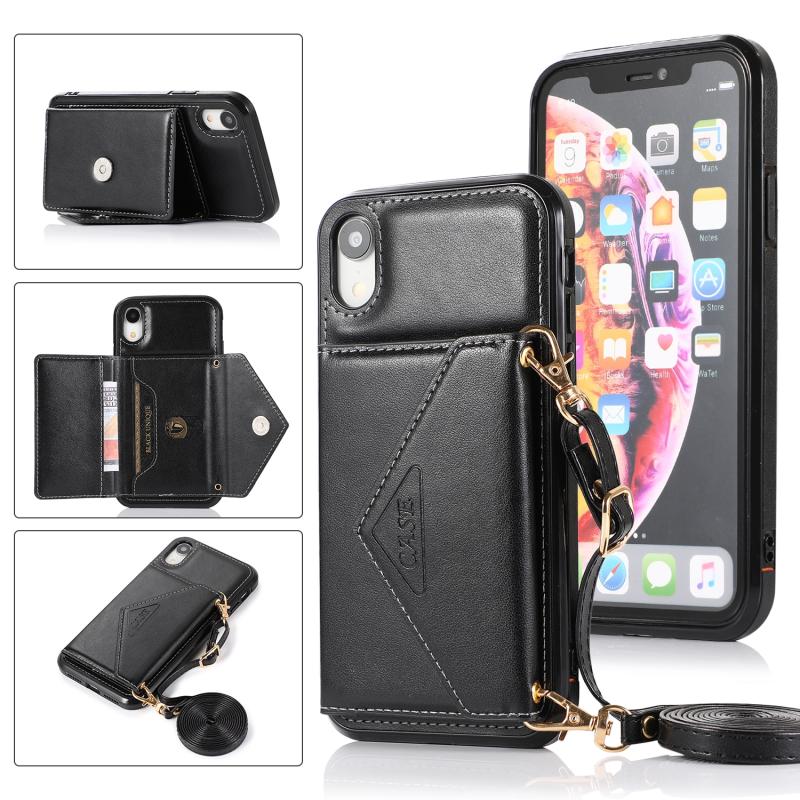 Multifunctionele Cross-body Card Bag TPU+PU Back Cover Case met Holder & Card Slot & Wallet Voor iPhone XS Max(Zwart)