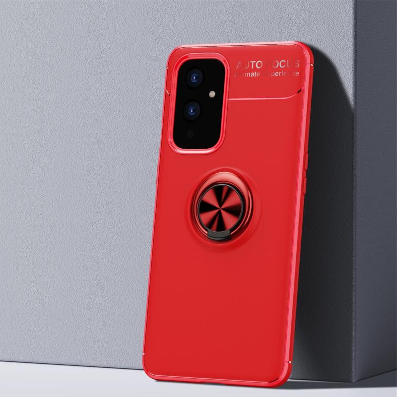 Voor OnePlus 9 metalen ringhouder 360 graden roterende TPU-behuizing (rood+rood)