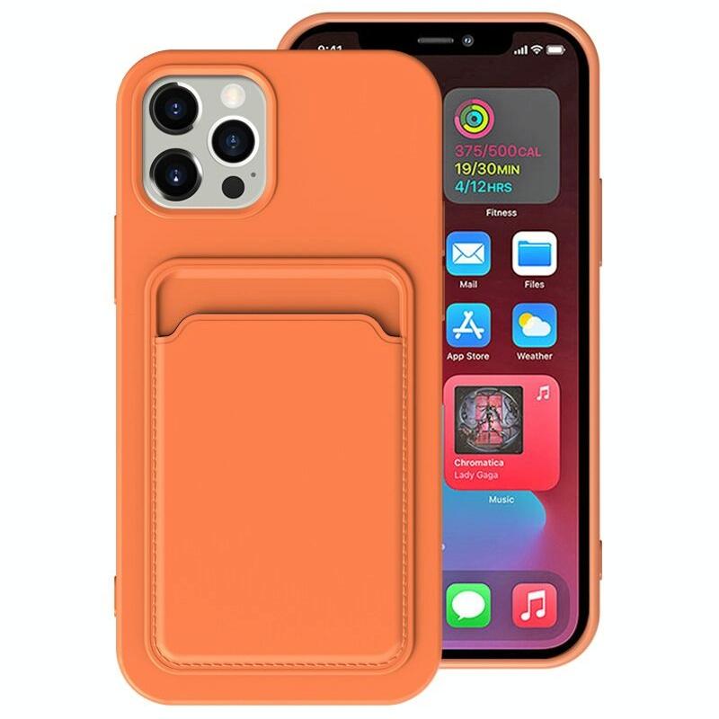 TPU + Flanel voering schokbestendig hoesje met kaartsleuven voor iPhone 12 Pro Max (oranje)