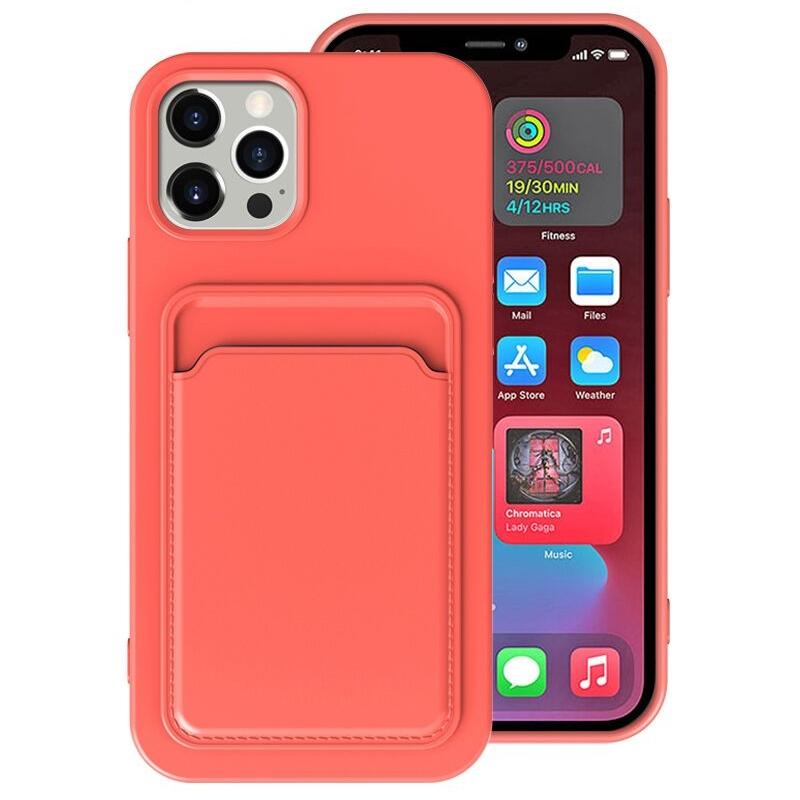 TPU + Flanel voering schokbestendig hoesje met kaartsleuven voor iPhone 12 Pro Max (oranje roze)