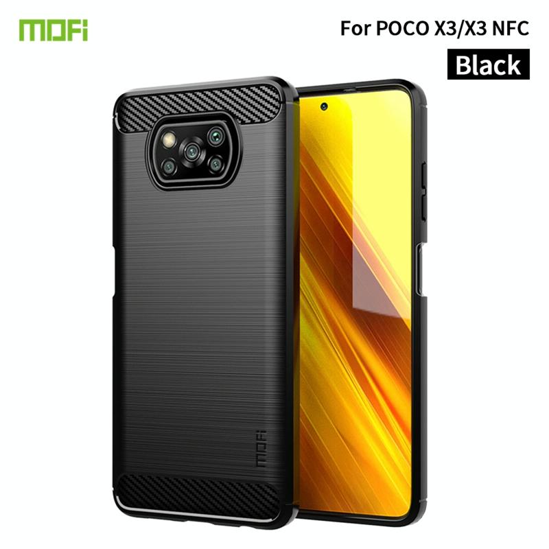 Voor Xiaomi Poco X3 / X3 NFC MOFI Gentless Series Geborsteld Textuur Koolstofvezel Zachte TPU-zaak