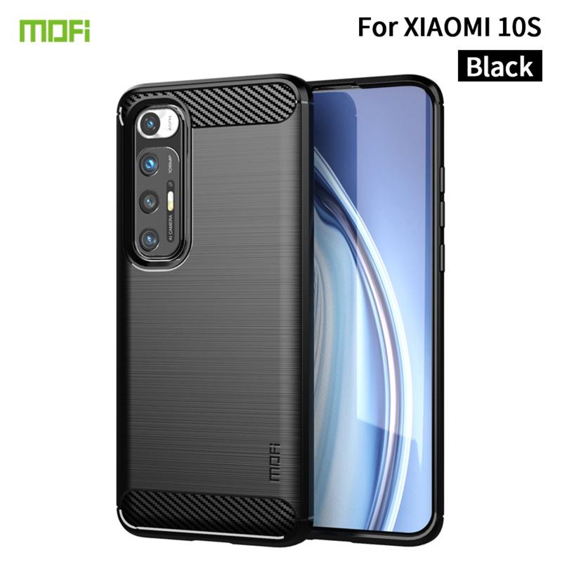 Voor Xiaomi MI 10S MOFI Gentless Series Geborstelde Textuur Koolstofvezel Zachte TPU-zaak (Zwart)