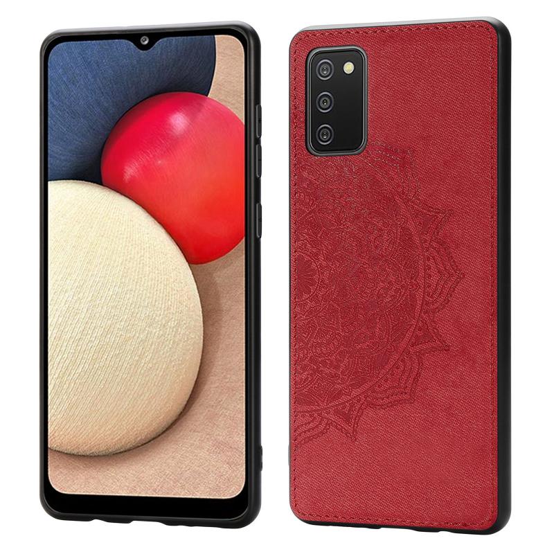 Voor Samsung Galaxy A72 5G / 4G Mandala reliëf doek cover PC + TPU mobiele telefoon geval met magnetische functie en handriem (rood)