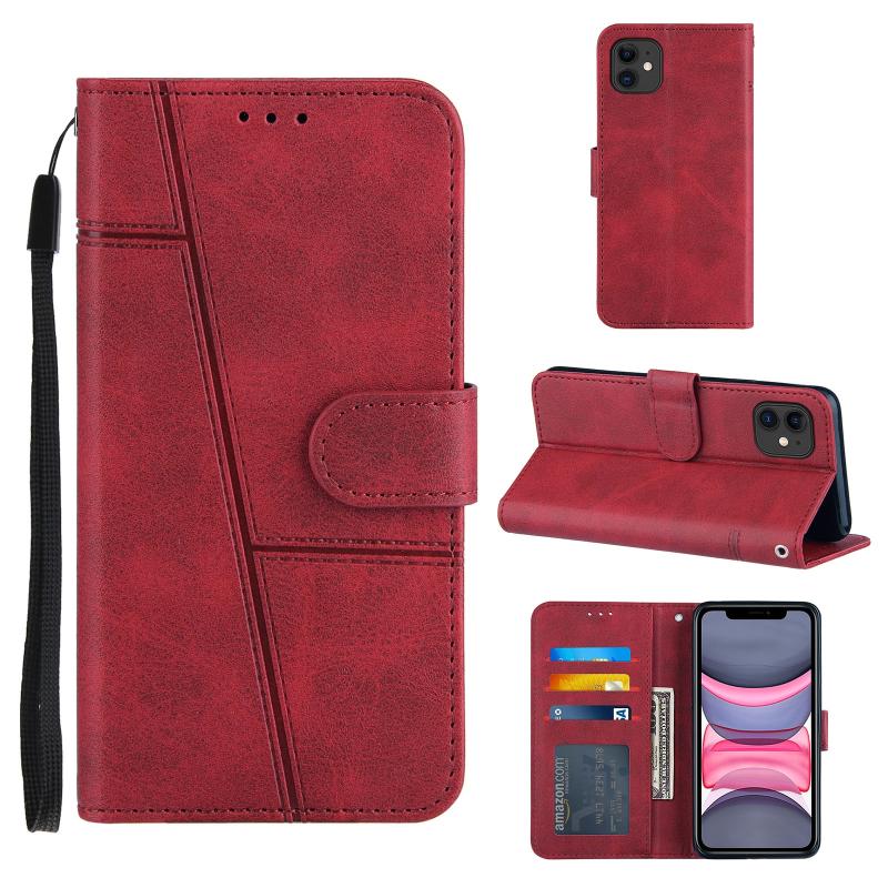 Stiksels kalf textuur gesp horizontale flip lederen geval met houder kaart slots & portemonnee & lanyard voor iPhone 11 Pro (rood)