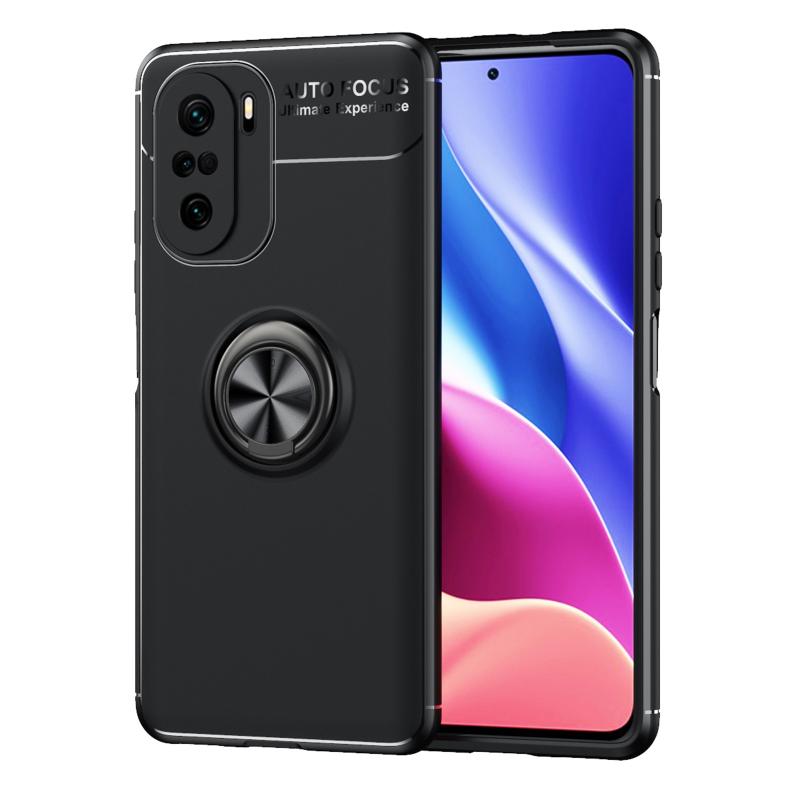 Voor Redmi K40 Pro + metalen ringhouder 360 graden roterende TPU-behuizing (zwart + zwart)