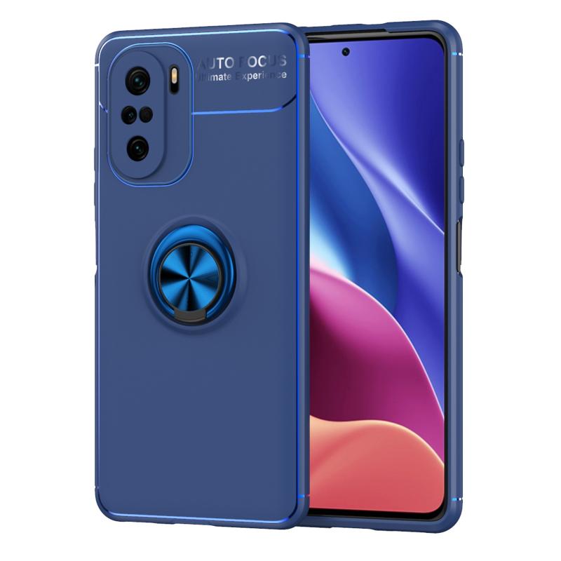 Voor Redmi K40 Pro + metalen ringhouder 360 graden roterende TPU-behuizing (blauw + blauw)