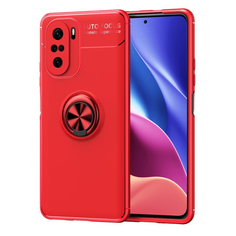 Voor Redmi K40 Pro + metalen ringhouder 360 graden roterende TPU-behuizing (rood + rood)