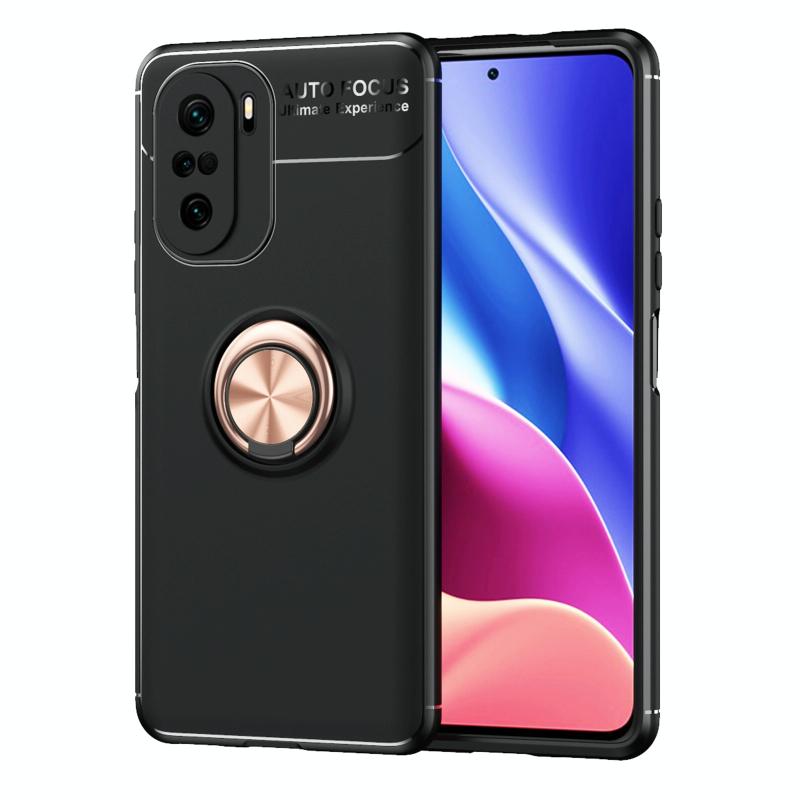 Voor Redmi K40 Pro + metalen ringhouder 360 graden roterende TPU-behuizing (zwart + roos)